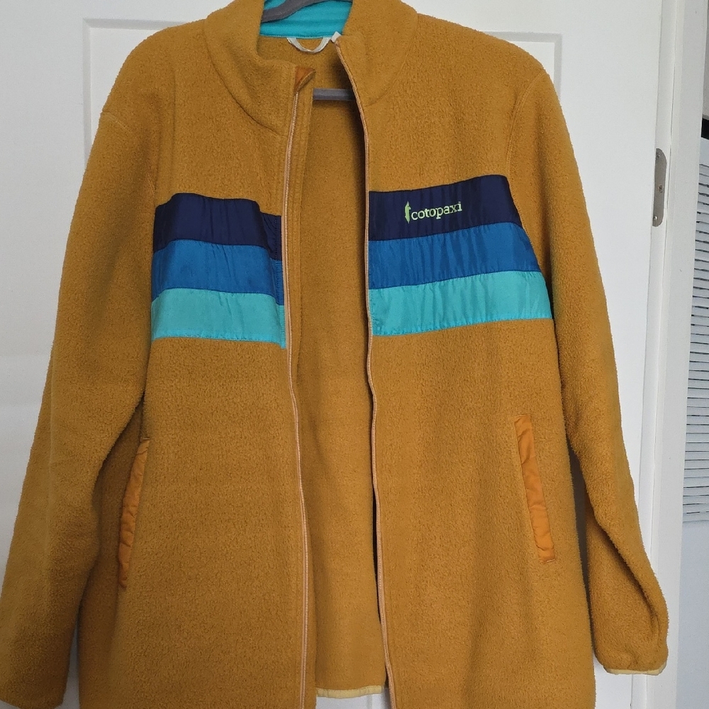 Cotopaxi Mustard Fleece Jacket with Blue Stripes
